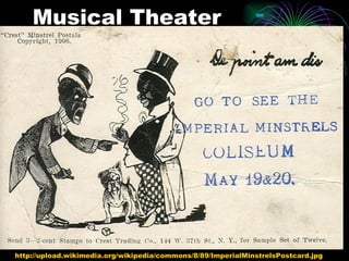 Musical Theater http://upload.wikimedia.org/wikipedia/commons/8/89/ImperialMinstrelsPostcard.jpg 