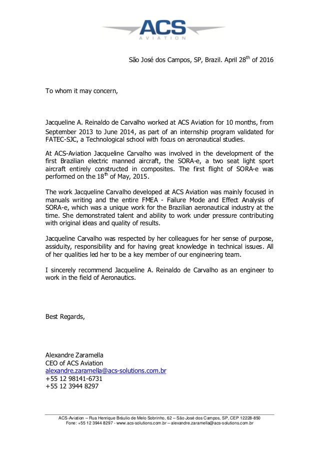 ACS Aviation - Recommendation Letter - Jacqueline