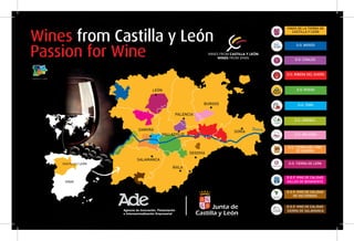 SPAIN
CASTILLA Y LEÓN
D.O. ARLANZA
D.O. TIERRA DEL VINO
DE ZAMORA
D.O. TIERRA DE LEÓN
D.O.P. VINO DE CALIDAD
VALLES DE BENAVENTE
D.O.P. VINO DE CALIDAD
DE VALTIENDAS
D.O.P. VINO DE CALIDAD
SIERRA DE SALAMANCA
D.O. ARRIBES
VINOS DE LA TIERRA DE
CASTILLA Y LEÓN
D.O. BIERZO
D.O. CIGALES
D.O. RIBERA DEL DUERO
D.O. RUEDA
D.O. TORO
 