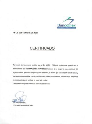 Recommendation - Bancomex VH - Mark Pinilla