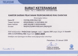 Certificate Telkom Internship