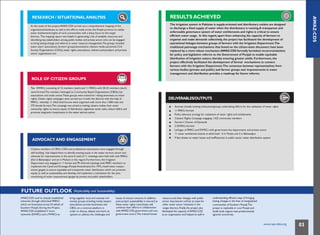 AWAZ-CDS
RESEARCH / SITUATIONAL ANALYSIS
At the onset of the project,AWAZ-CDS carried out a comprehensive mapping of the
organizations/institutes as well as the efforts made across the Punjab province to realize
water entitlements/rights of rural communities with a sharp focus on the target
districts. The mapping report was helpful in generating a list of available resources and
identifying key stakeholders among public bodies and private actors who can be engaged
to bring lasting change and reforms in water resource management.The groups included
water users' associations, farmers' groups/associations, relevant media personnel, Civil
Society Organizations (CSOs), water rights associations, relevant policymakers and private
sector organizations etc.
ROLE OF CITIZEN GROUPS
Two DWRCs consisting of 15 members (each) and 11 PARCs with 20-25 members (each)
were formed.The members belonged to Community Based Organizations (CBOs), bar
associations and trade unions.These groups were trained for raising awareness on water
rights. Citizen rights campaigns were carried out in both the districts with the help of
PARCs whereby 11 tehsil level forums were organized with more than 1,000 male and
372 female farmers.This campaign was aimed at making citizens realize their water
ownership rights to ensure equity of distribution, legitimate water sales, reduce deficit and
ADVOCACY AND ENGAGEMENT
Citizens, members of CBOs, CSOs and professional associations were engaged through
skill building that helped them to identify existing issues in the water services sector and
advocate for improvements in the same.A total of 11 meetings were held with with PARCs
(five in Bahawalpur and six in Multan) in this regard. Furthermore, the Irrigation
Department was engaged in 11 formal and 99 informal meetings with PARC members to
implement the Canal and Drainage (Punjab Amendment) Act 1975, install water measur-
ement gauges to ensure equitable and transparent water distribution which can promote
equity as well as sustainability, and develop and implement a mechanism for the joint
monitoring of water measurement gauges by private and public stakeholders.
FUTURE OUTLOOK (Replicability and Sustainability)
RESULTS ACHIEVED
The irrigation system in Pakistan is supply-oriented and distributary outlets are designed
to discharge a fixed supply of water when the distributary is running.A transparent and
enforceable governance system of water entitlements and rights is critical to ensure
efficient water usage. In this regard, apart from enhancing the capacity of farmers to
organize and make demands collectively, the project has facilitated the development of
operational linkages between groups of farmers with the Irrigation Department.The
traditional patronage mechanisms that breed on the citizen-state disconnect have been
replaced by a more robust mechanism.AWAZ-CDS formally furnished recommendations
for policy and legislative reforms to the Government of Punjab to enable equitable
distribution of irrigation waters, thereby ensuring greater yields. Furthermore, the
project effectively facilitated the development of formal mechanisms to connect
farmers with the Irrigation Department.The consensus between representatives from
various bodies (private and public) and farmer groups over improvements in water
management and distribution provides a roadmap for future reforms.
DELIVERABLES/OUTPUTS
Activate already existing institutions/groups undertaking efforts for the realization of water rights
11 PARCs formed
Policy advocacy strategy for realization of water rights and entitlements
Citizens' Rights Campaign engaging 1,422 community members
Farmers' Charter of Demands
2 DWRCs formed
Linkages of PARCs and DWRCs with government line departments and private actors
11 water entitlement boards at tehsil level - 6 in Multan and 5 in Bahawalpur
AWAZ-CDS used its already established
networks through tehsil level PARCs‘
which are functional across 53 tehsils of
Southern Punjab. During this Project,
AWAZ-CDS established 2 more
networks (DWRCs and a PWRC) to
bring together local and national civil issues of mutual concerns. In addition, resource and their linkages with public
society groups including media, lawyers post-project sustainability is ensured as sector duty-bearers will be an asset for
associations, private businesses and these water rights committees will other water sector initiatives in the
CBOs on a common platform in continue their efforts in collaboration target districts. Finally, the project also
order to discuss, debate and work on with AWAZ-CDS, government and non- developed the capacity of AWAZ-CDS
options to address the challenges and government actors.This trained human as an organization and helped its staff in
understanding efficient ways of bringing
lasting changes in the lives of marginalized
communities of Southern Punjab.The
project is replicable in rural Punjab and
Sindh: both regions have predominantly
agrarian economies.
www.cvpa-tdea.org 03
 
