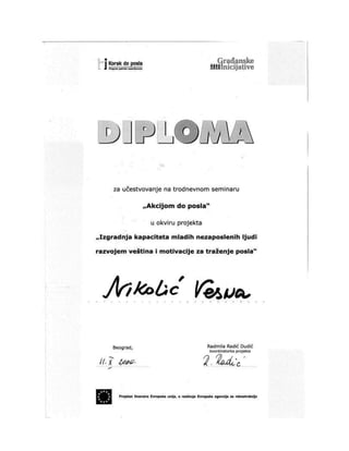 Diploma Evropske agencije za rekonstrukciju, Diploma Oriflame postignutog poslovnog uspeha I, Diploma Oriflame postignutog poslovnog uspeha II