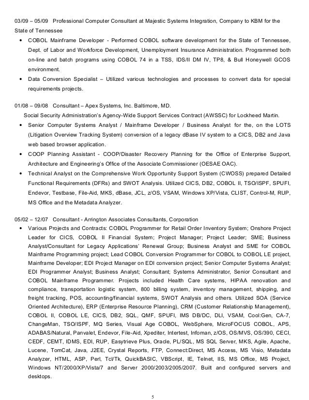 mainframe developer resume