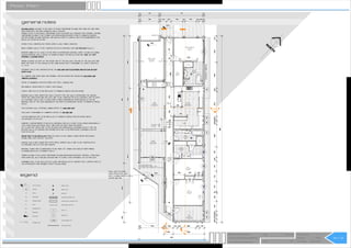 MASTER BEDROOM
4m X 4.7m
CARPET
ENSUITE
4m X 3.4m
TILES
WIR
4m X 1.3m
CARPET
DOUBLE GARAGE
6.7m X 4.2m
CONCRETE
STORAGE
0.8m X 3.1m
CONCRETE
LIVING
7m X 4.3m
FLOORBOARDS
KITCHEN
7.2m X 5m
FLOORBOARDS
DINING
4.4m X 4.2m
FLOORBOARDS
BATH
1.9m X 4.7m
TILES
LAUNDRY
4.7m X 1.5m
TILES
BED 1
3.4m X 4.7m
CARPET
BED 2
4.3m X 4.7m
CARPET
STUDY
2.5m X 4.7m
FLOORBOARDS
100X25 TURPENTINE DECKING
INTERGRAIN REDWOOD 'NATURAL' STAIN
AND TO COMPLY WITH APPENDIX E OF AS 3959 2009.
24m
2
400
1190
950
950
650
2920
260 3120 260 1020 800 1935 400 1930 400 655 260
1640836021510
31510
11040
260 3120 260 7140 260
1530 5260
260 3990 250 1280 720 605 2550 600 795
1567036608830
5555252855251690140519517301720173065517303825525280525427552543653690760
2
1
FFL400
FFL1190
7180872
16503320
4385
915
900
3230
1205
2646
2965
1960
2195
1820 1755 1310
1
2
3
4
5
6
7
8
9
10
11
14
12
13
15
16
17
18
19
20
1
2
4
5
6
7
8
9
3016
UP
CONCRETE
FLOORING
POLISHED
FINISH
TILED
FLOORING
OVERHEAD ROOF LINE
SL
SL
SL
SL
SL
SL
SL
SL
SL
CW5
ST
RH
REF
PTY
DW
WMDR
N
O
RTH
1
W08
1
W09
2
W08
OVERHEADBEAM
STRUCTURAL
COLUMN
300MM PARTITION WALL
EJ EJ
POOL GATE TO OPEN
AWAY FROM POOL WITH
SELF CLOSING SAFETY LATCH
1500MM HIGH MIN.
OVERHEADWINDOW
9 10
12
GENERAL NOTES
DECKING NOTES: DECKING TO BE MADE OF 130X30 TURPENTINE DECKING WITH 3MM GAP AND FIXED
WITH 50MM SELF DRILLING STAINLESS STEEL SCREWS.
TIMBER POSTS TO BE 100X100 TURPENTINE POSTS ON 100MM GAL STIRRUPS WITH TERMITE CAPPING.
TURPENTINE DECKING TO BE STAINED WITH INTERGRAIN REDWOOD STAIN TO MANUFACTURERES
SPECIFICATIONS. DECKING MATERIAL AND INSTALLATION TO COMPLIE WITH THE REQUIREMENTS FOR
BAL12.5 AS STATED IN AS 3959.
STAIRS TO BE CONSTRUCTED FROM 20MPA CLASS 1 FINISH CONCRETE.
BRICK VENNER WALLS TO BE CONSTRUCTED IN ACCORDANCE WITH AS 3700-2001 Section 12
INTERIOR LINING OF ALL WALLS TO BE 13MM PLASTERBOARD NATURAL WHITE COLOUR. EXCLUDING
GARAGE INTERIOR WALLS. REFER TO MANUFACTURER FOR INSTALLATION AND W06 AND W07
INTERNAL CLADDING NOTES.
SMOKE ALARMS LOCATED AT THE FRONT END OF THE HALLWAY, THE END OF THE HALLWAY AND
NEAR THE DOOR TO THE GARAGE IN THE LIVING ROOM. EXACT POSITIONING TO COMPLY WITH BCA
CL: 3.7.2.3
DOWNPIPE SPECS ARE SHOWN IN DETAIL ON WO6 AND WO7 ELEVATIONS AND IN PLAN ON W05
ROOF PLAN.
ALL WINDOW AND DOOR SIZES ARE NOMINAL. SPECIFICATIONS ARE SHOWN ON W01 DOOR AND
WINDOW SCHEDULE.
REFER TO ENGINEERS SPECIFICATIONS FOR STEEL CONSRUCTION.
MECHANICAL VENTILATION TO COMPLY WITH AS1668.
CARPET AND TILES IS TO BE INSTALLED TO MANUFACTURERS SPECIFICATIONS.
INTERIOR WALLS ARE 90MM STUD WALLS EXCEPT FOR THE WALLS SEPERATING THE GARAGE
FROM THE LIVING ROOM AND HALLWAY. AND TO BE CONSTRUCTED IN ACCORDANCE WITH AS 1684.4.
ALL EXTERNAL WALLS ARE TO HAVE 10MM X 38MM THERMABLOK STRIPS INSTALLED ON THE
INTERNAL SIDE OF THE STUD UNDERNEATH THE 13MM PLASTERBOARD. REFER TO MANUFACTURERS
SPECS.
FOR EXTERIOR WALL EXTERNAL LININGS REFER TO W06 AND W07
FOR EXACT POSITIONING OF CABINETRY REFER TO W14 AND W15
CUSTOM WINDOWS ARE TO BE INSTALLED TO MANUFACTURERS SPECIFICATIONS AND IN
ACCORDANCE ITH AS 2047.
SANITARY COMPARTMENTS TO BE IN ACCORDANCE WITH B.C.A, DOOR TO BE EITHER REMOVABLE IF
LESS THAN 1200mm BETWEEN TOILET AND DOOR OR MUST OPEN OUTWARDS.
ALL FLOOR WET AREAS ARE TO BE PROVIDED WITH IMPERVIOUS COVERINGS EXCEPT FOR THE
KITCHEN. WALLS OF SHOWER AND AROUND BATH ARE TO BE IMPERVIOUS COVERINGS ALSO OR
TILES OR GLASS.
METER BOX TO BE INSTALLED:STAINLESS STEEL 18 POLE SINGLE PHASE METER BOX MODEL
RS4852 WIRE, HALF DUPLEX , ISOLATED.
GARAGE WALLS ARE 240MM FIRE RATED BRICK VENEER WALLS AND TO BE CONSTRUCED IN
ACCORDANCE WITH AS 3700 AND AS1684.4.
INTERNAL STAIRS AND FLOORBOARDS TO BE MADE OF CAMBIA AWA SHIPLAP 18MM TIMBER
FLOORING INSTALLED TO MANUF'S SPECS.
TIMBER DECKING TO BE 100X25 TURPENTINE DECKING INTERGRAIN REDWOOD 'NATURAL' STAIN FIXED
WITH 50MM GAL SELF DRILLING SCREWS AND TO COMPLY WITH APPENDIX E OF AS 3959 2009.
SWIMMING POOL TO BE SELECTED BY CLIENT AND INSTALLED BY CERIFIED POOL CONTRACTORS TO
THE APPROPRIATE AND REQUIRED SAFETY REGULATIONS.
LEGEND
SPOT ELEVATION
SKYLIGHT
SMOKE ALARM
EXHAUST FAN
DOWN PIPE
260MM BRICK VENEER WALL
325MM PRECAST CONCRETE WALL
90MM TIMBER STUD WALL
DOOR TAG
WINDOW TAG
CUSTOM WINDOW TAG
GLASS BALUSTRADE
1000
SL
PTY PANTRY
DW DISHWASHER
WM WASHING MACHINE
ST STOVE
REF REFRIDGERATOR
RH RANGEHOOD
METER BOX
EXPANSION JOINT
6
6
CW1
EJ
Scale Checked by
Drawn by
Date Project number
1 : 100
Floor Plan
P1.0
FINCH STREET NEW DWELLING
MR A AND MRS M METCALF Issue Date
Author
HALEN MOKA
24 FINCH STREET, BEECHWORTH VIC W12
PRODUCED BY AN AUTODESK STUDENT PRODUCT
PRODUCEDBYANAUTODESKSTUDENTPRODUCT
PRODUCEDBYANAUTODESKSTUDENTPRODUCT
PRODUCEDBYANAUTODESKSTUDENTPRODUCT
 