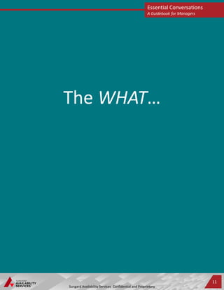 The WHAT…
Essential Conversations
A Guidebook for Managers
Sungard Availability Services Confidential and Proprietary
11
 