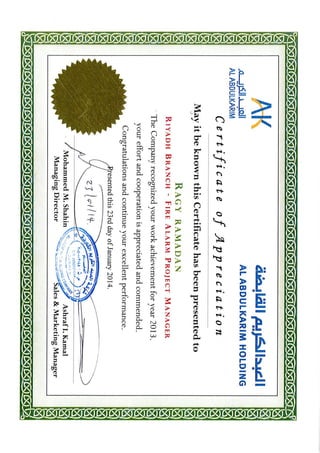 FAS Certificate of Appreciation