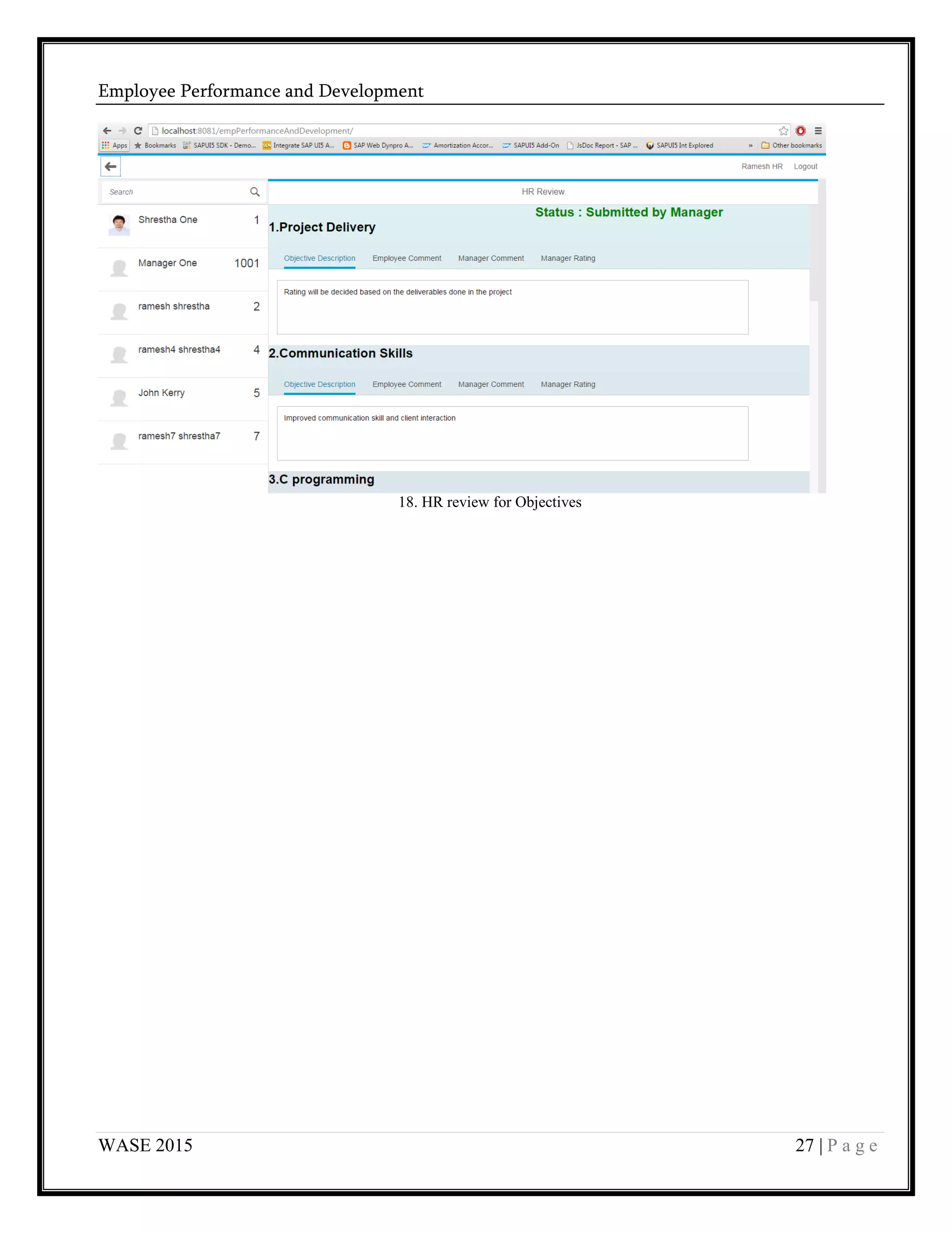 Employee Performance and Development
WASE 2015 27 | P a g e
18. HR review for Objectives
 