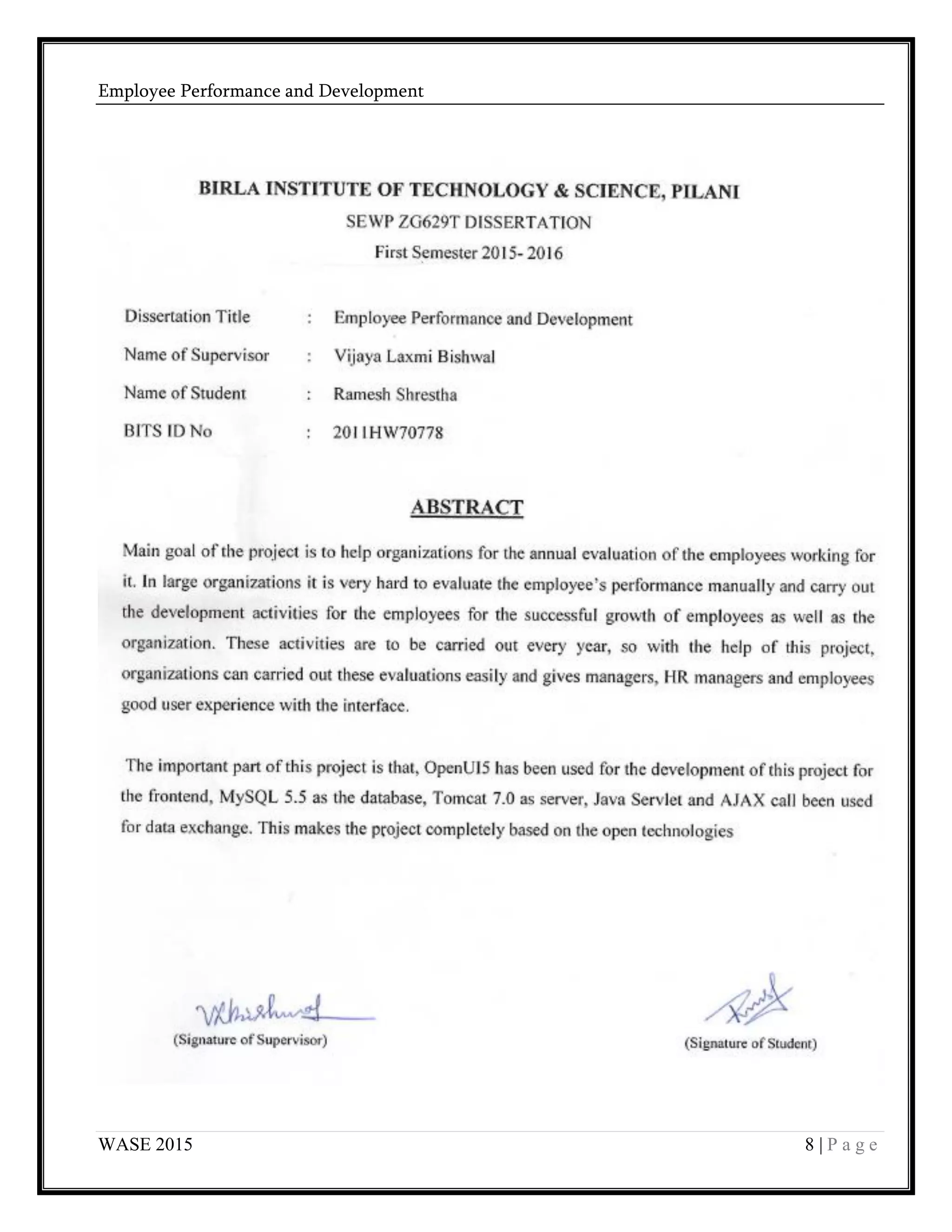 Employee Performance and Development
WASE 2015 8 | P a g e
 