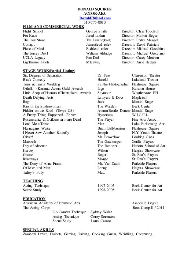 film actor resumes