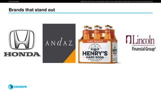 We are smart media
Brands that stand out
Market Place “Brands Amp up Their Generation X Appeal” (2013) & AdAge “MillerCoors Seeks Sales Pop From Gen-Xers With Hard Soda” (2016)
 