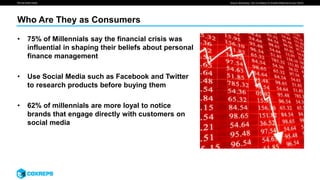 We are smart media
Who Are They as Consumers
Source: Bloomberg, “Are You Ready For Another Millennial Survey” (2016)
• 75% of Millennials say the financial crisis was
influential in shaping their beliefs about personal
finance management
• Use Social Media such as Facebook and Twitter
to research products before buying them
• 62% of millennials are more loyal to notice
brands that engage directly with customers on
social media
 