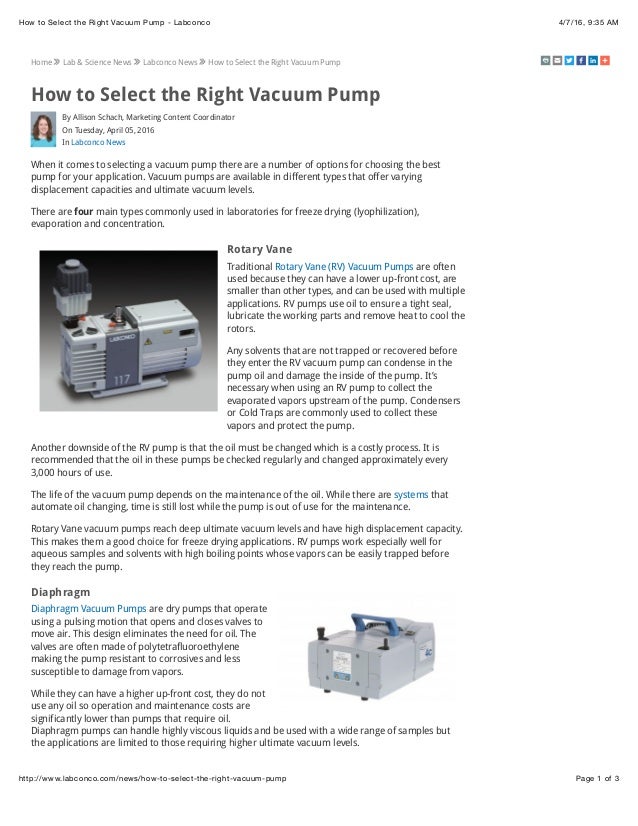 How to Select the Right Vacuum Pump Labconco Blog Post 4516