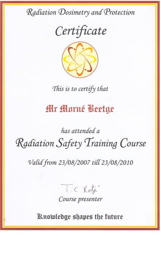 M Beetge - 10. Radiation Safety Training Course