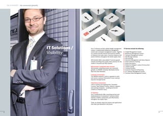 IT Solutions /
Visibility
DB SCHENKER – Be connected globally
12
Our IT solutions include a global freight management
system, a sophisticated warehouse management
system and a transport management system. Together
our systems provide internal and external visibility
of shipment and order status, inventory balances and
proof of delivery throughout the whole supply chain.
DB Schenker offers value-added IT services geared
towards providing total supply chain solutions for the
market in Australia and New Zealand.
DB Schenker’s integrated data network
DB Schenker computing systems are connected
globally via SWORD (Schenker Worldwide Online
Real time Data Network).
Customer Connections
The SWORD network is used as a gateway to send
and receive customer information in any customer
required message format.
Third Party Connections
Links to airlines and shipping lines, Australian
Customs, New Zealand Customs, airports, seaports
and trucking companies – enabling end-to-end
visibility of shipment status.
IT Solutions
Our IT professionals offer consulting services and
implementation of innovative IT solutions which
improve visibility, productivity and effectiveness
throughout the supply chain.
Today, we already shape the systems and applications
that meet your demands in the future.
IT Services include the following:
Freight Management System
Warehouse Management System
Transport Management System
EDI Message Gateway
EDI Invoicing
Electronic Management and Status Reports
Online Shipment Tracking
Online Documents
Online SLI (Shipper’s Letter of Instruction)
Landed Costing
Costing Estimates
Extensive Shipment & Reporting
FCL Delivery Management System
Purchase Order Management System
IT Solutions /
Visibility
13
 