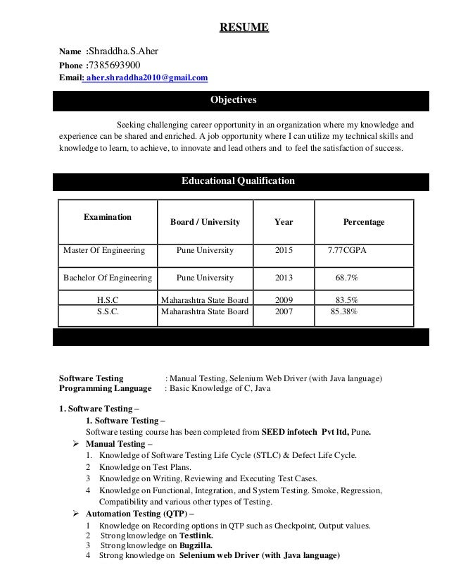 Shraddha Software Testing Resume