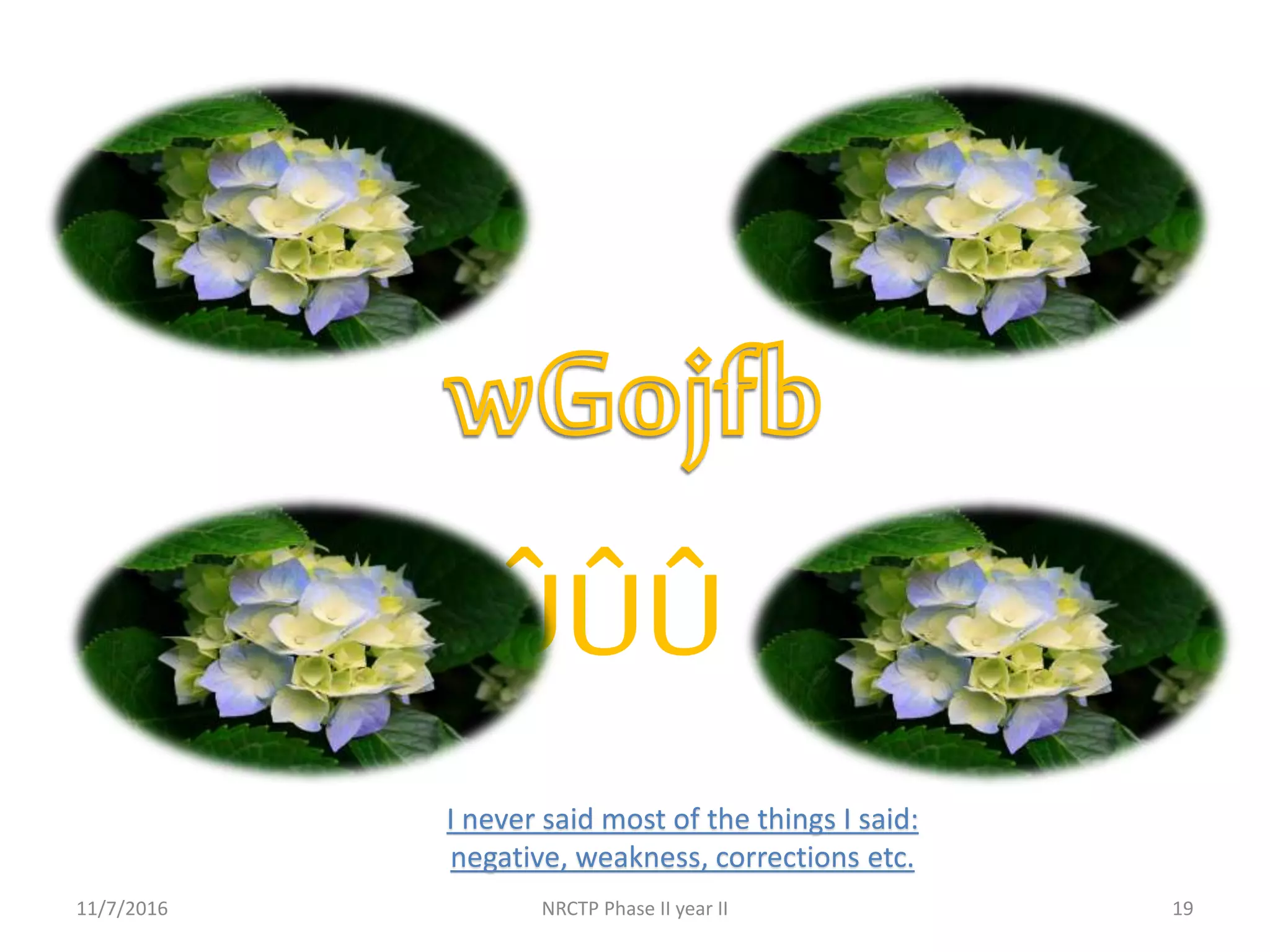 11/7/2016 NRCTP Phase II year II 19
I never said most of the things I said:
negative, weakness, corrections etc.
 