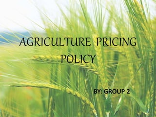 AGRICULTURE PRICING
POLICY
BY: GROUP 2
 