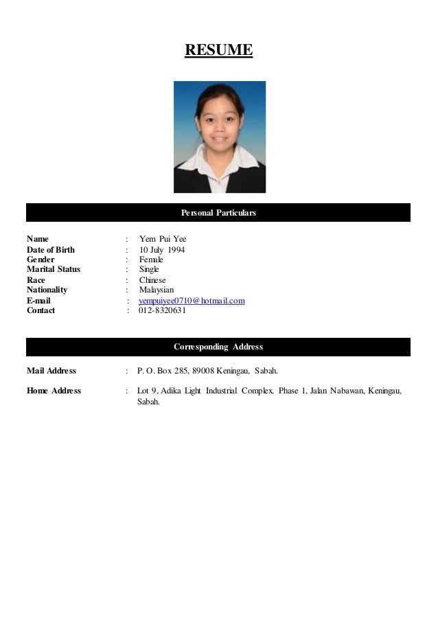 resume yem pui yee