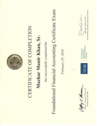 Certificate of Accounting from IMA