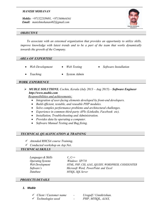 Resume Manish Mohanan | PDF