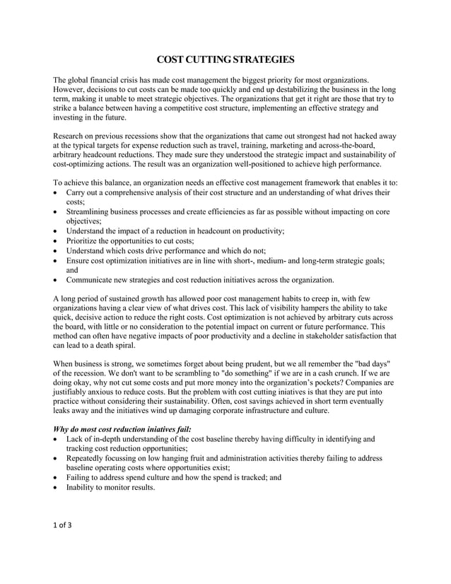 Cost Cutting Strategies PDF