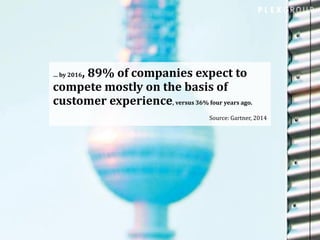 … by 2016, 89% of companies expect to
compete mostly on the basis of
customer experience, versus 36% four years ago.
Source: Gartner, 2014
 