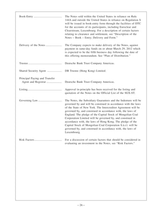 BANK OF AMERICA MERRILL LYNCH MONGOLIAN MINING CORPORATION SENIOR NOTE ...