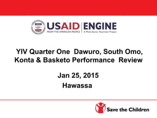 Jan 25, 2015
Hawassa
YIV Quarter One Dawuro, South Omo,
Konta & Basketo Performance Review
 
