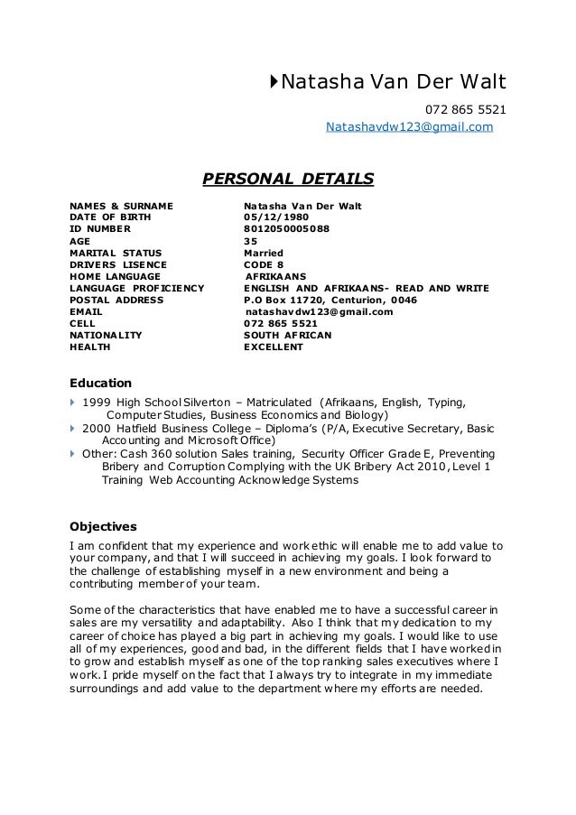 Natasha Van Der Walt Cv