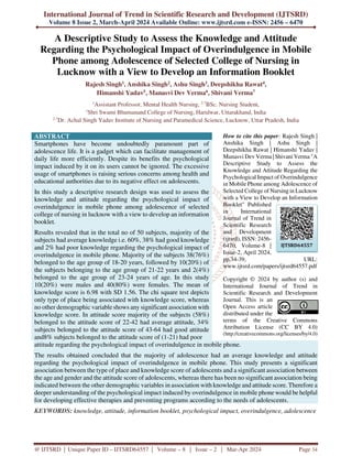 A Descriptive Study to Assess the Knowledge and Attitude Regarding the ...