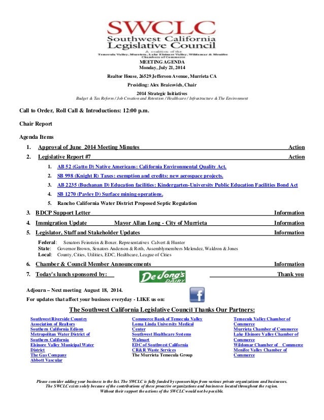 Southwest California Legislative Council July 2014