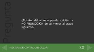 Pregunta
¿El tutor del alumno puede solicitar la
NO PROMOCIÓN de su menor al grado
siguiente?
 
