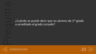 Pregunta
¿Cuándo se puede decir que un alumno de 1er. grado
a acreditado el grado cursado?
 