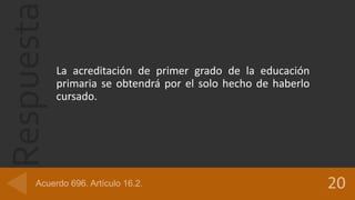 Respuesta
La acreditación de primer grado de la educación
primaria se obtendrá por el solo hecho de haberlo
cursado.
 