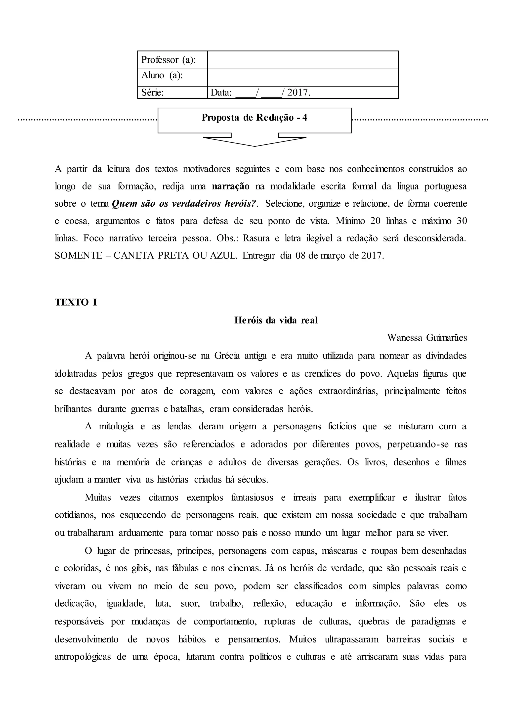 7 ano proposta de redação | DOCX