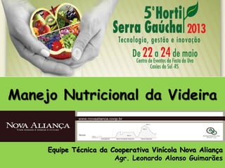 Manejo Nutricional da Videira
Equipe Técnica da Cooperativa Vinícola Nova Aliança
Agr. Leonardo Alonso Guimarães
 