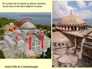Santa Sofía de Constantinopla En la base de la cúpula se abren cuarenta vanos que sirven para aligerar su peso. 