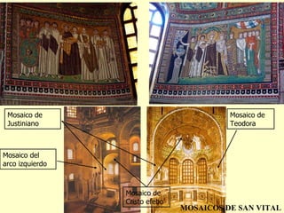 Mosaico de Justiniano Mosaico de Teodora Mosaico de Cristo efebo Mosaico del arco izquierdo MOSAICOS DE SAN VITAL 