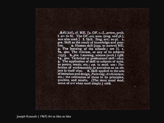 Joseph Kossuth ( 1967)  Art as Idea as Idea 
