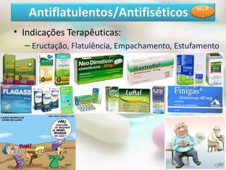 • Indicações Terapêuticas:
– Eructação, Flatulência, Empachamento, Estufamento
Antiflatulentos/Antifiséticos M.I.P
.
 