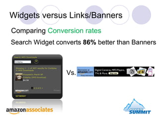 Widgets versus Links/Banners Comparing  Conversion rates Search Widget converts  86%  better than Banners Vs. 