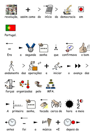 revolução, assim como do               início    da democracia          em




Portugal.




 Era        a     segunda        senha          que       confirmava     o bom




andamento das operações                 e       iniciar       o    avanço das




forças organizadas             pelo      MFA.




 A     primeira       senha,     tocada cerca de            hora    e meia




 antes          foi        a          música      «E        depois do
 