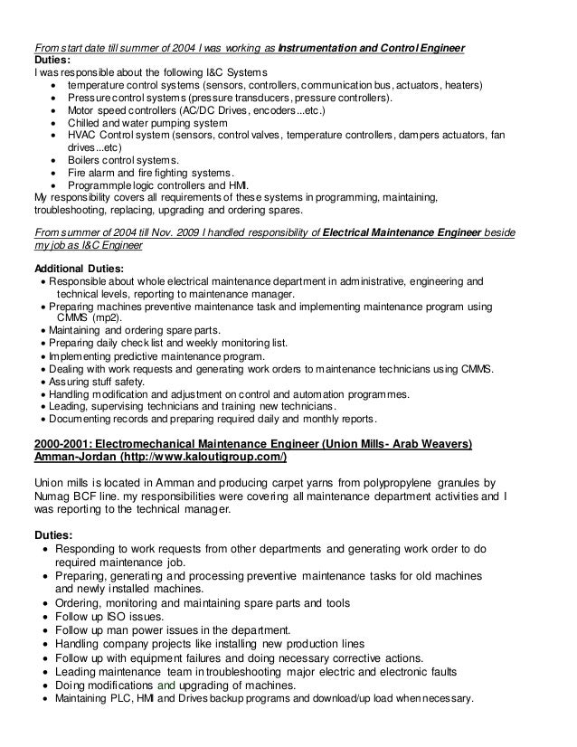 maintenance manager resume