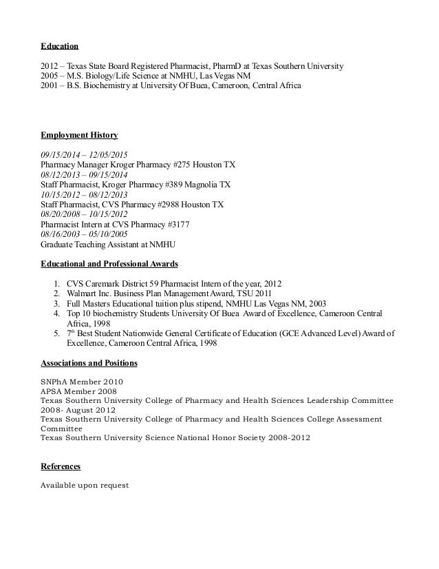 cvs pharmacy resume