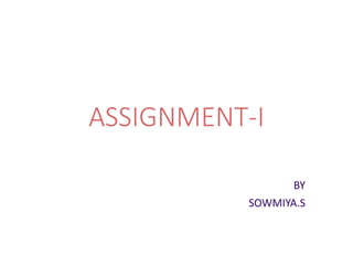 ASSIGNMENT-I
BY
SOWMIYA.S
 