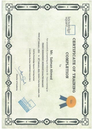 PMP Training Certificate by Knowledge Square