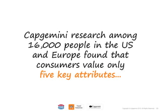 125Copyright © Capgemini 2015. All Rights Reserved
Capgemini research among
16,000 people in the US
and Europe found that
consumers value only
five key attributes...
125Copyright © Capgemini 2015. All Rights Reserved
 