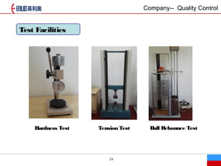 24
Test Facilities
Hardness Test Tension Test Ball Rebounce Test
Company-- Quality Control
 