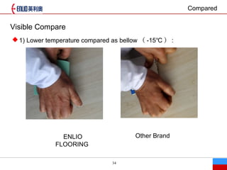 34
Visible Compare
ENLIO
FLOORING
Other Brand
?1) Lower temperature compared as bellow  -15  :
Compared
 